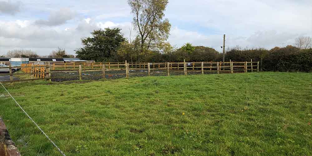 Horse riding arena by field