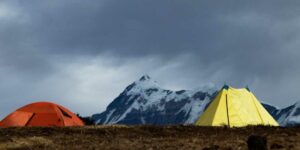 tents by mountain range